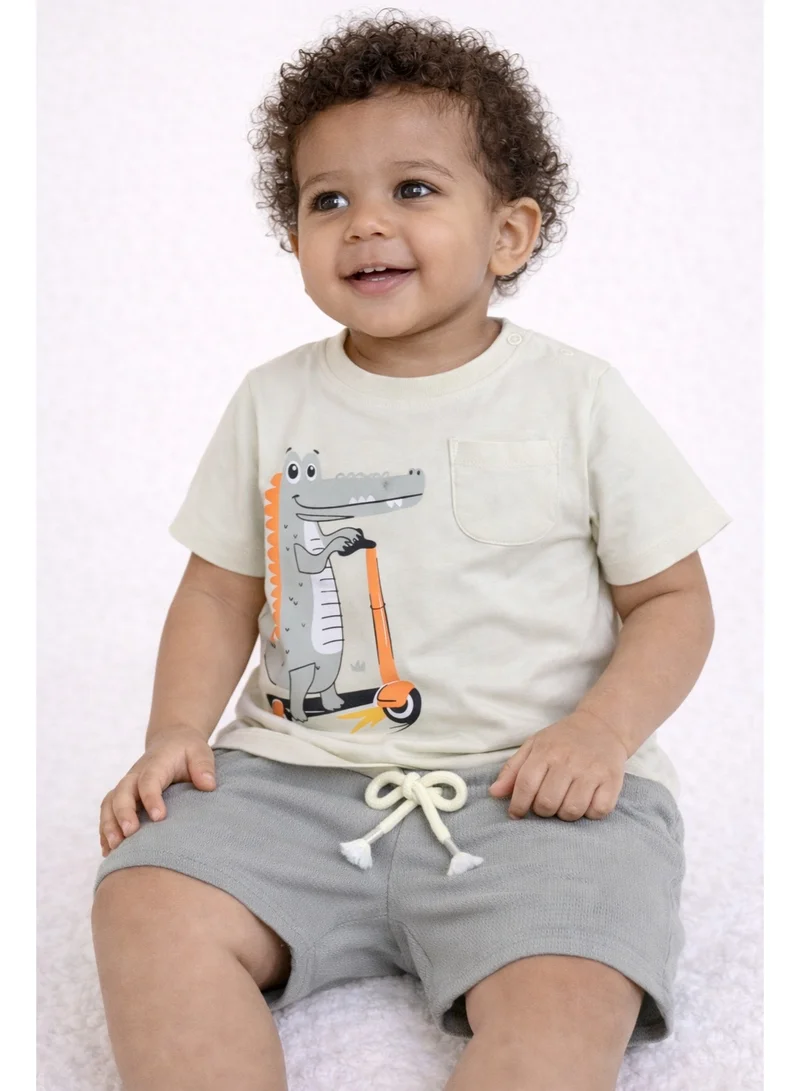 فكتور اند جين Infant Boys’ 2-Piece Set – Crocodile Scooter Print T-Shirt & Drawstring Shorts